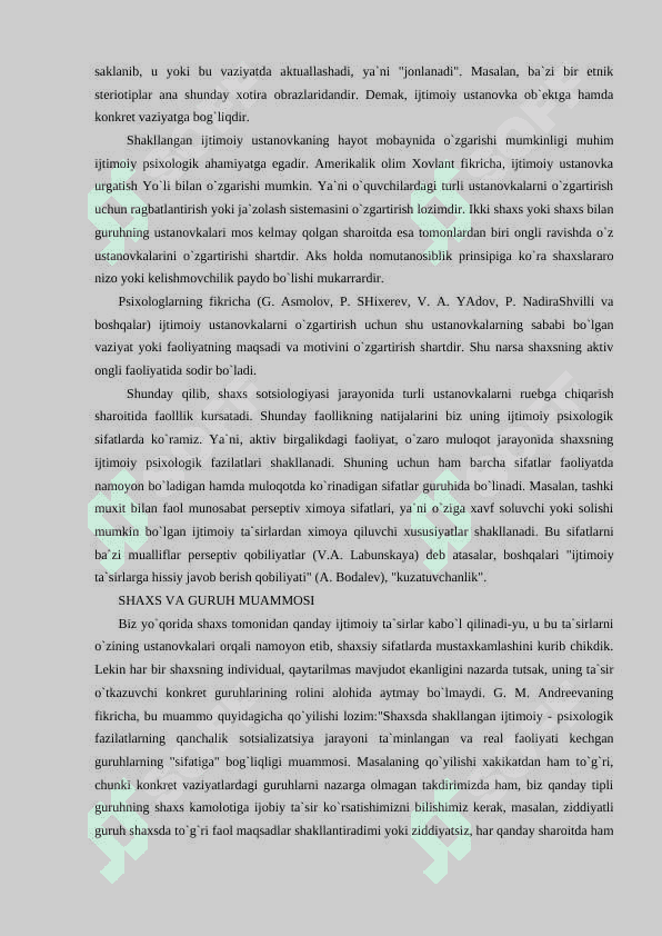 SHAXSNING IJTIMOIY USTANOVKALARI 6