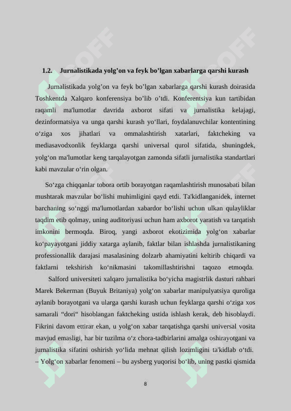 Jurnalistika posthaqiqatlar davrida: feyklar va dezinformatsiyaga qarshi kurash 8