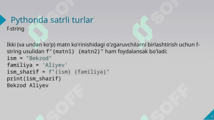 Pythonda satrlar bilan ishlash 6