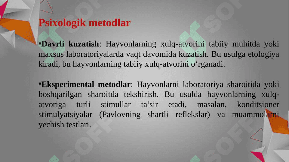 Hayvonlar psixikasini o’rganish usullari 4