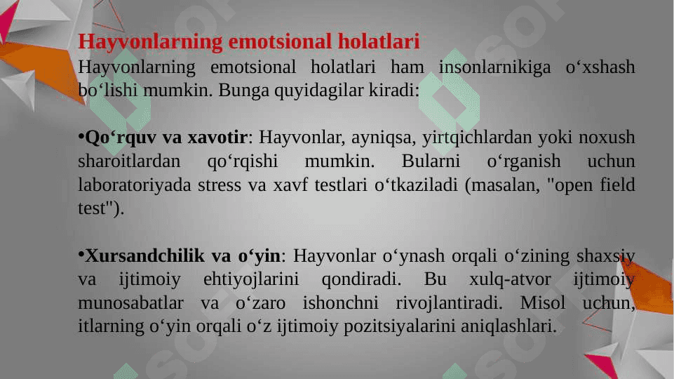 Hayvonlar psixikasini o’rganish usullari 6