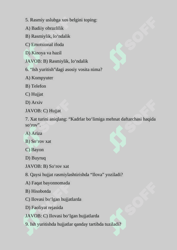 ARGOS TEST SAVOLLARI (2025) Davlat tilida ish yuritish 2