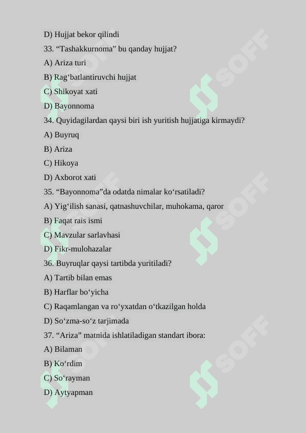 ARGOS TEST SAVOLLARI (2025) Davlat tilida ish yuritish 8