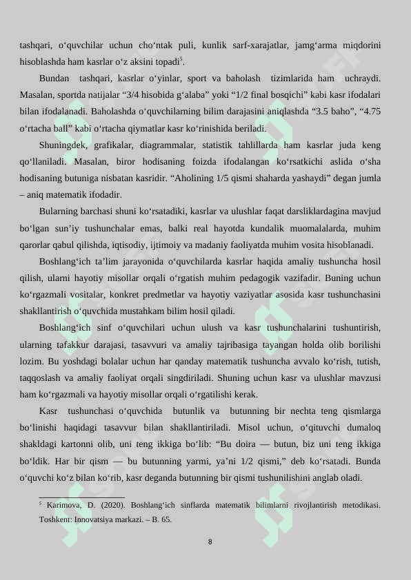 ULUSH VA KASR, O’NLI KASR MAVZUSINI O’RGATISHDA KO’RGAZMALI QURULLARDAN FOYDALANISH. 8
