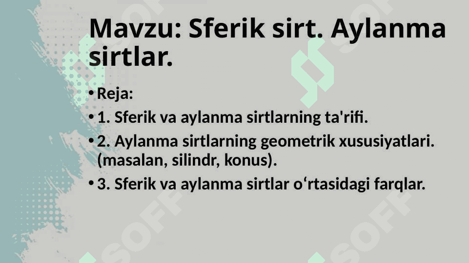 Sferik sirt. Aylanma sirtlar. 2