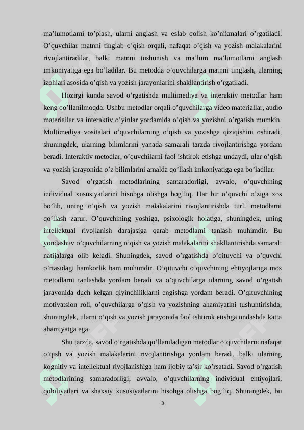 Savod o’rgatish metodlariga qiyosiy tanqidiy tahlil 8