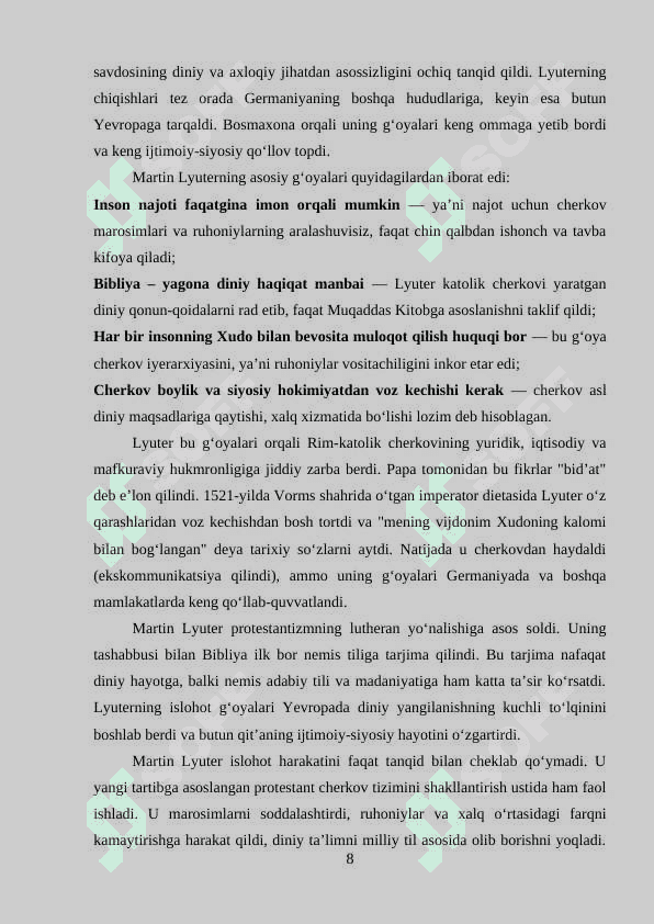 “Reformatsiya harakati va uning Yevropa jamiyatiga 8