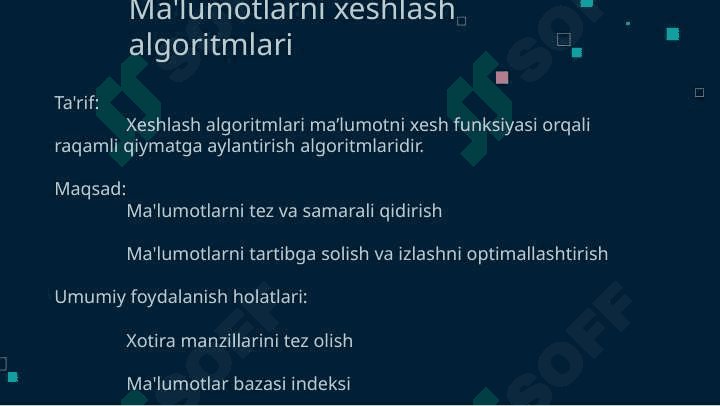 Ma’lumotlarni xeshlash algoritmlari 2