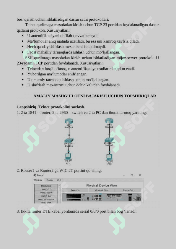 CISCO PACKET TRACERDA TELNET VA SSH YORDAMIDA QURILMALARNI SOZLASH 2
