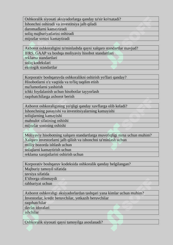 Korporativ boshqaruv test 6