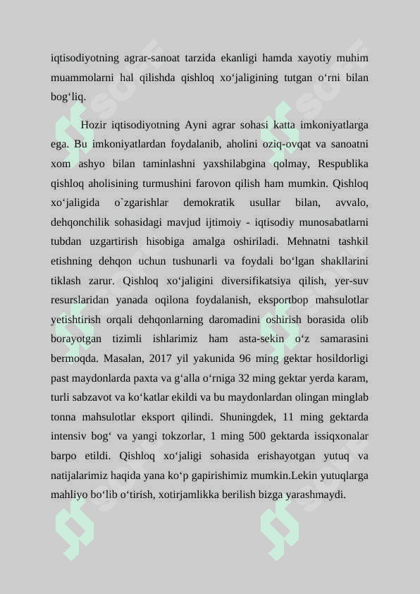 MAVZU MUSTAQILLIK YILLARIDA QISHLOQ XO’JALIGI VA SANOAT SOHASIDAGI ISLOHOTLAR 4