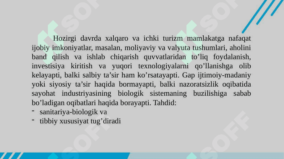 TURIZMDA EKOLOGIK XAVFSIZLIK MUAMMOLARI VA SANITAR NAZORATI 3