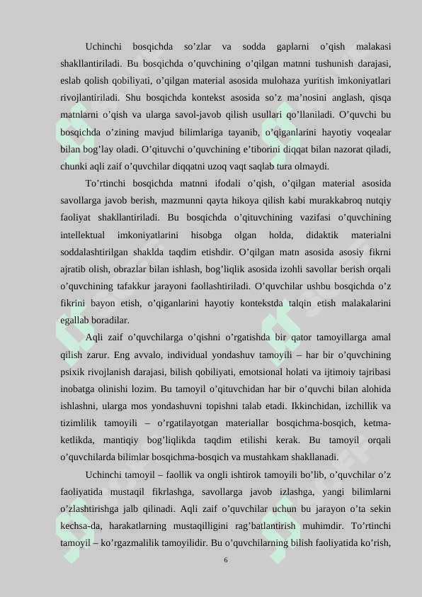 Aqli zaif o’quvchilarni ongli , to’g’ri , tez , ifodali o’qishga o’rgatish yo’llari , usullari 6