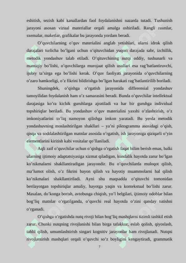 Aqli zaif o’quvchilarni ongli , to’g’ri , tez , ifodali o’qishga o’rgatish yo’llari , usullari 7