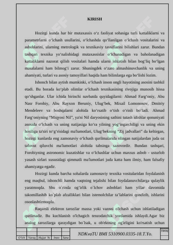 Elektron tarozilar va ularning metrologik ta’minotini tahlil qilish 2