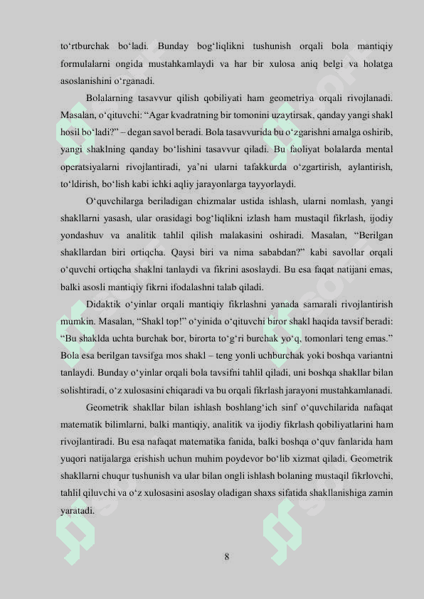 Boshlangʻich sinf matematika darslarida geometrik shakllarni oʻrgatish 8