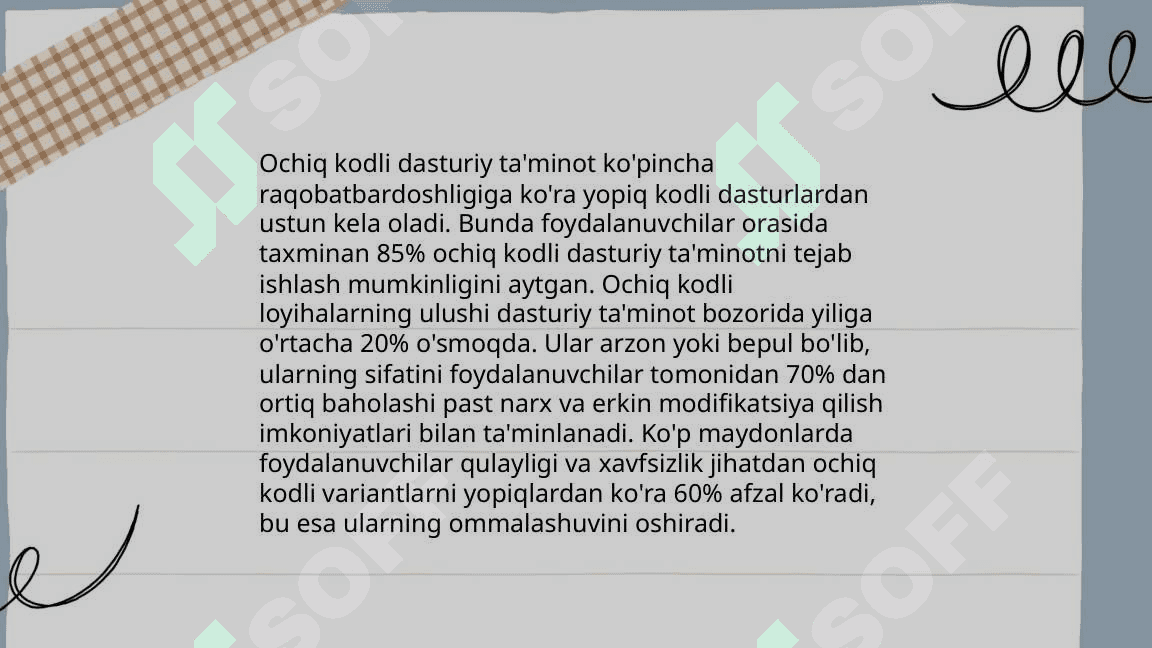 Ochiq kodli dasturla va unlarni iqtisodiyotdagi o'rni 8