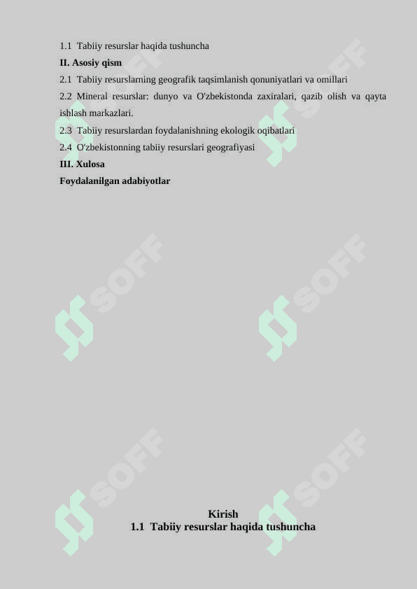 Tabiiy resurslar geografiyasi. 2