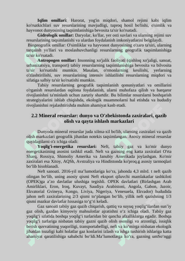 Tabiiy resurslar geografiyasi. 6