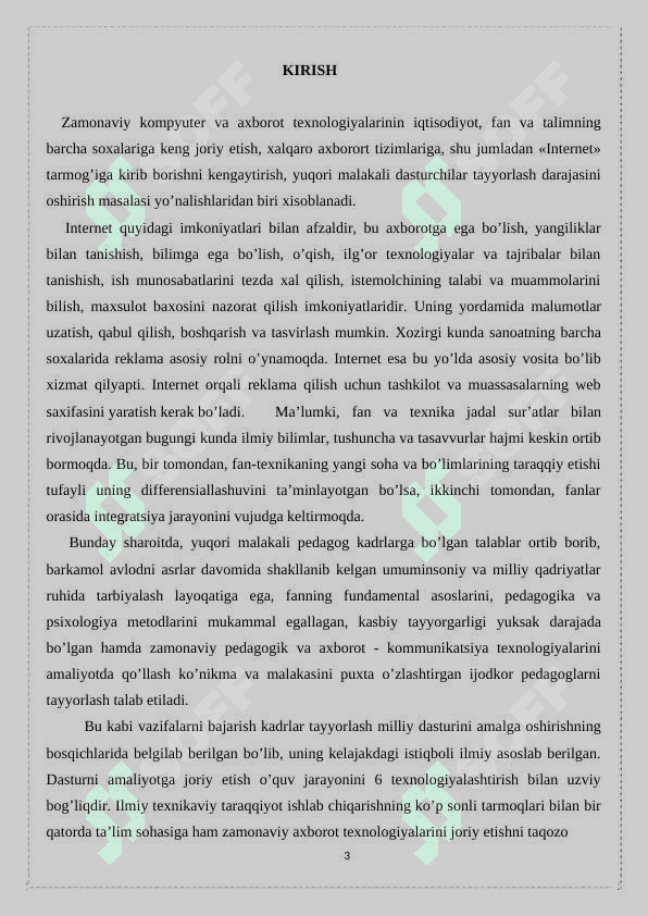 Internet texnologiyalari” fanini pedagogik va axborot texnologiyalari yordamidao’qitish metodikasi 3