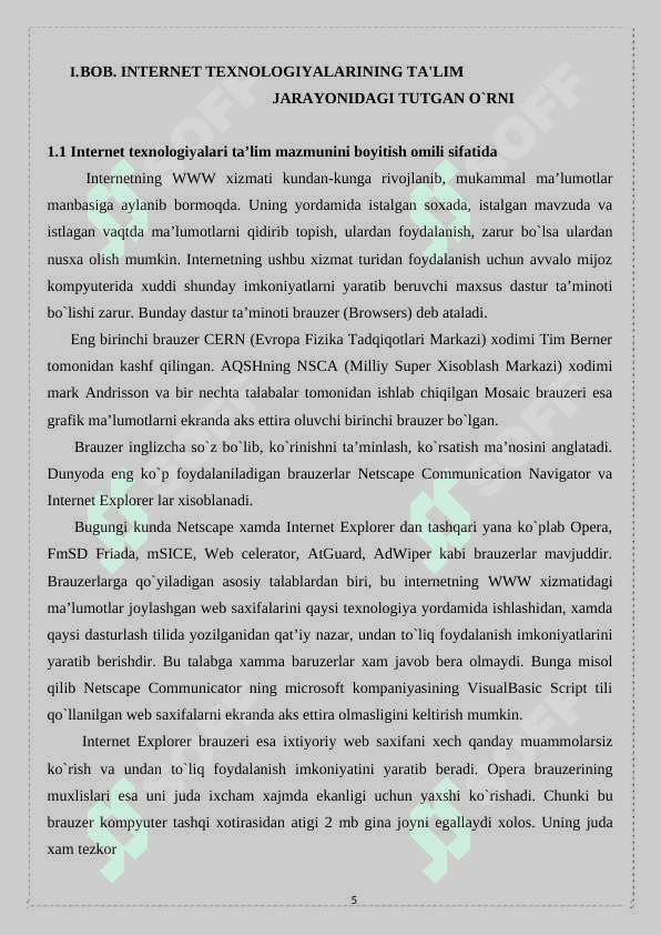 Internet texnologiyalari” fanini pedagogik va axborot texnologiyalari yordamidao’qitish metodikasi 5