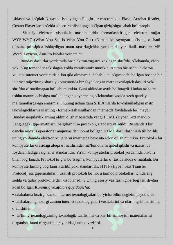 Internet texnologiyalari” fanini pedagogik va axborot texnologiyalari yordamidao’qitish metodikasi 6