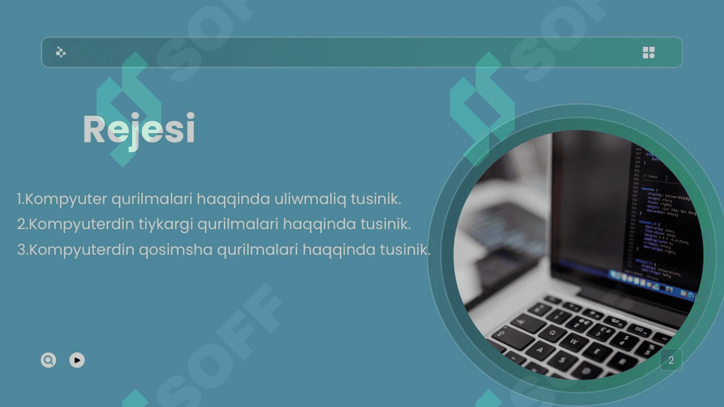 kompyuter qurilmalari.Kompyuterdin tiykargi qurilmalari.Kompyuterdin Qosimsha qurilmalari. 2