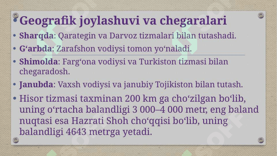 Hisor tizmasig tabiiy geografik tavsif 4
