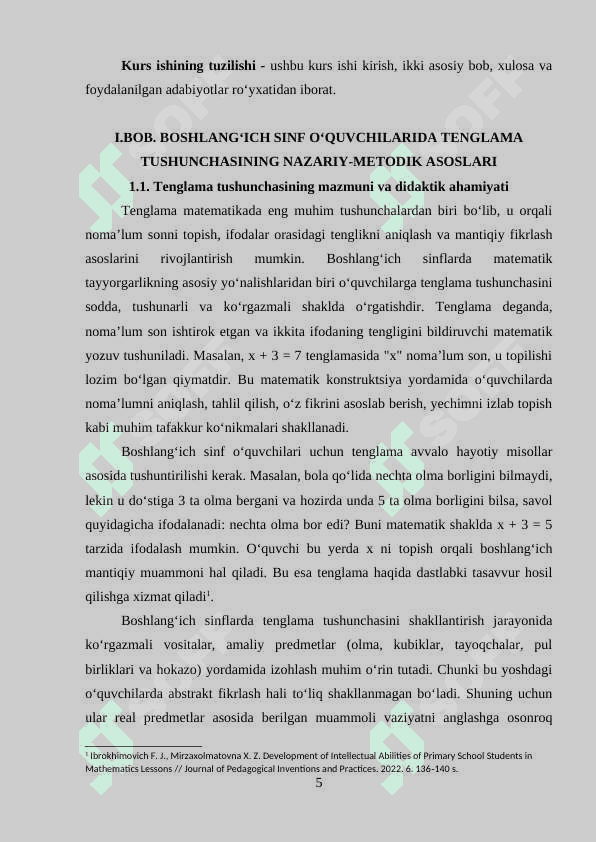 Boshlang’ich sinf o’quvchilarida tenglama tushunchasini shakllantirish metodikasi 5