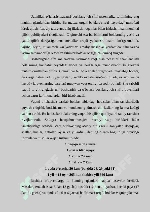 Boshlangich sinf o’quvchilariga masofa, vaqt  va  tezlik  tushunchalarini o’rgatish 7