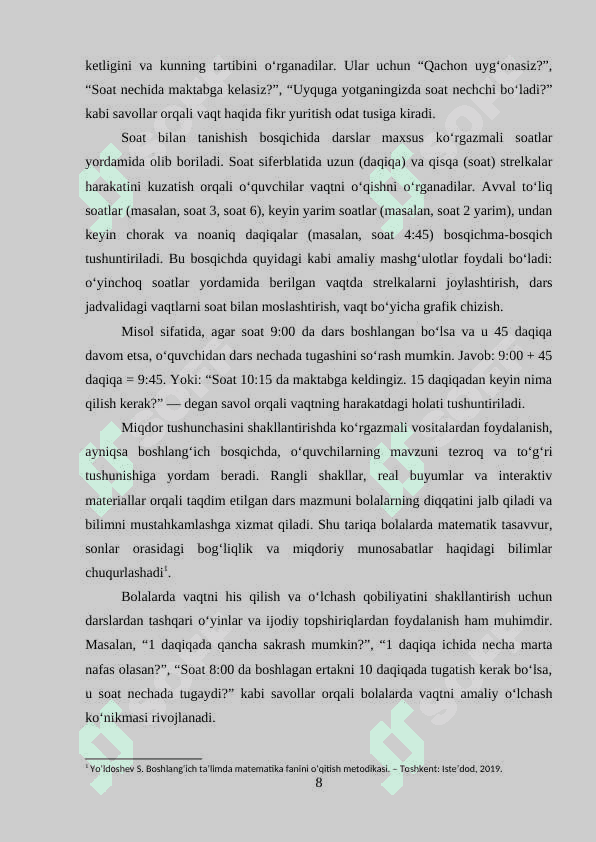 Boshlangich sinf o’quvchilariga masofa, vaqt  va  tezlik  tushunchalarini o’rgatish 8