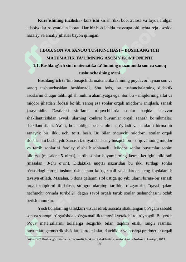 Son va sanoq tushunchasini shakillantirish bosqichlari 5
