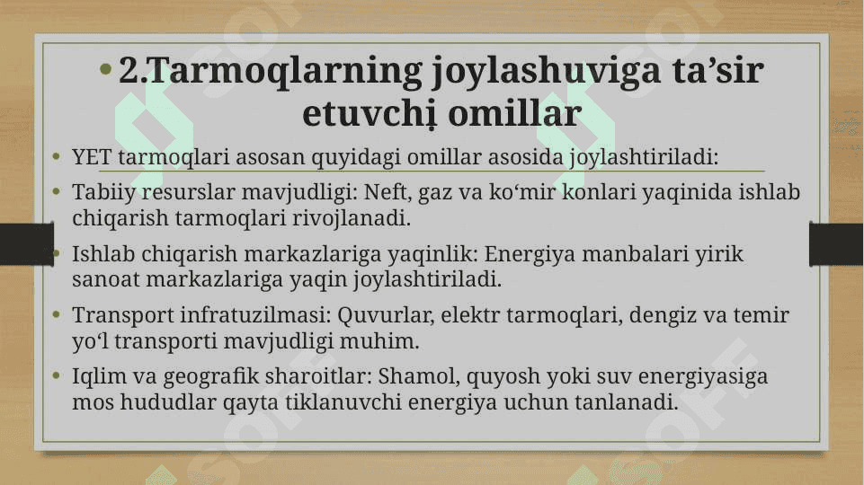 Yoqilg'i - energetika tarmoqlarini joylashtirish. 4