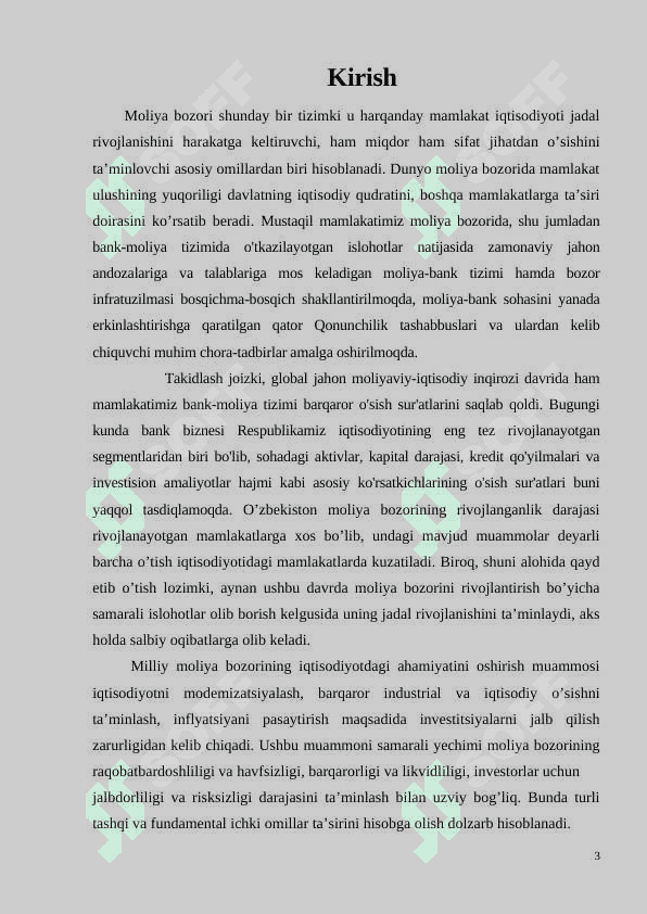 Moliyaviy bozorlar va moliyaviy vositachilarning moliyaviy oqimda tutgan o’rni. 3
