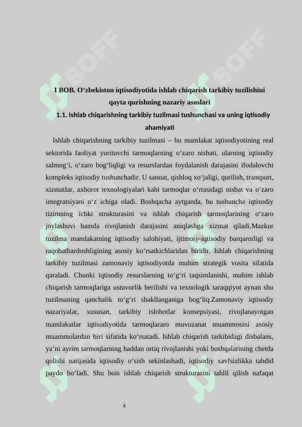 O’zbekistonda ishlab chiqarishning tarkibiy tuzilishini qayta qurish jarayonida makroiqtisodiy barqarorlikni ta’minlash muammolari 6