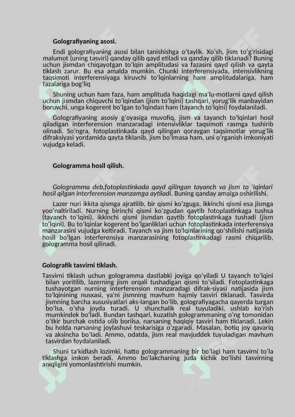 Golografiya prinsipi va uning qo’llanilishi 2