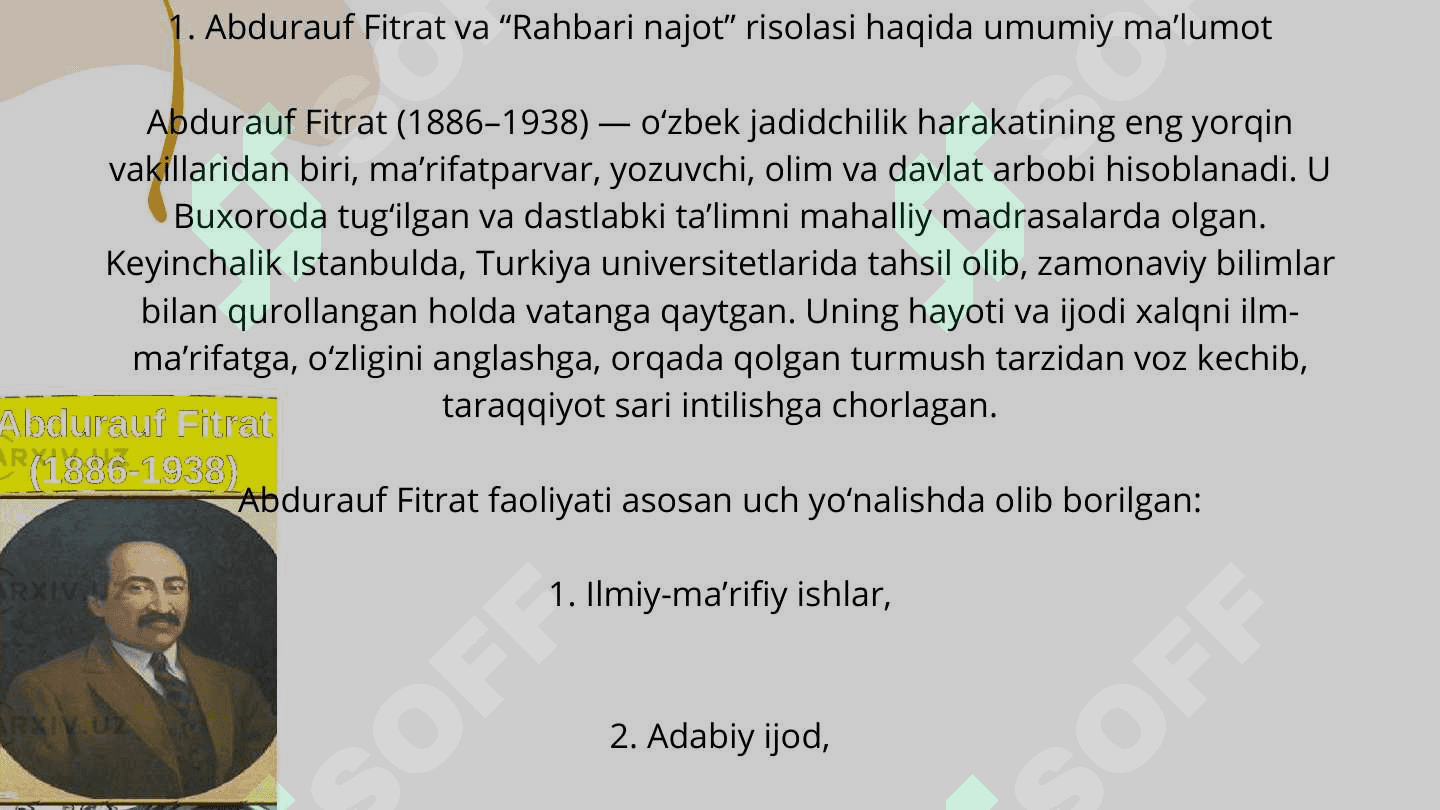 Abdurauf Fitratning Rahbari najot risolasidagi baxtsiz odamlarning ikki toifasidagi oid qarashlari. 3