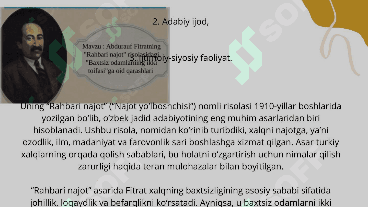 Abdurauf Fitratning Rahbari najot risolasidagi baxtsiz odamlarning ikki toifasidagi oid qarashlari. 4