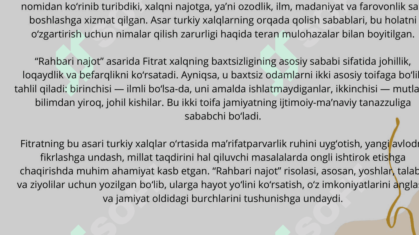 Abdurauf Fitratning Rahbari najot risolasidagi baxtsiz odamlarning ikki toifasidagi oid qarashlari. 5