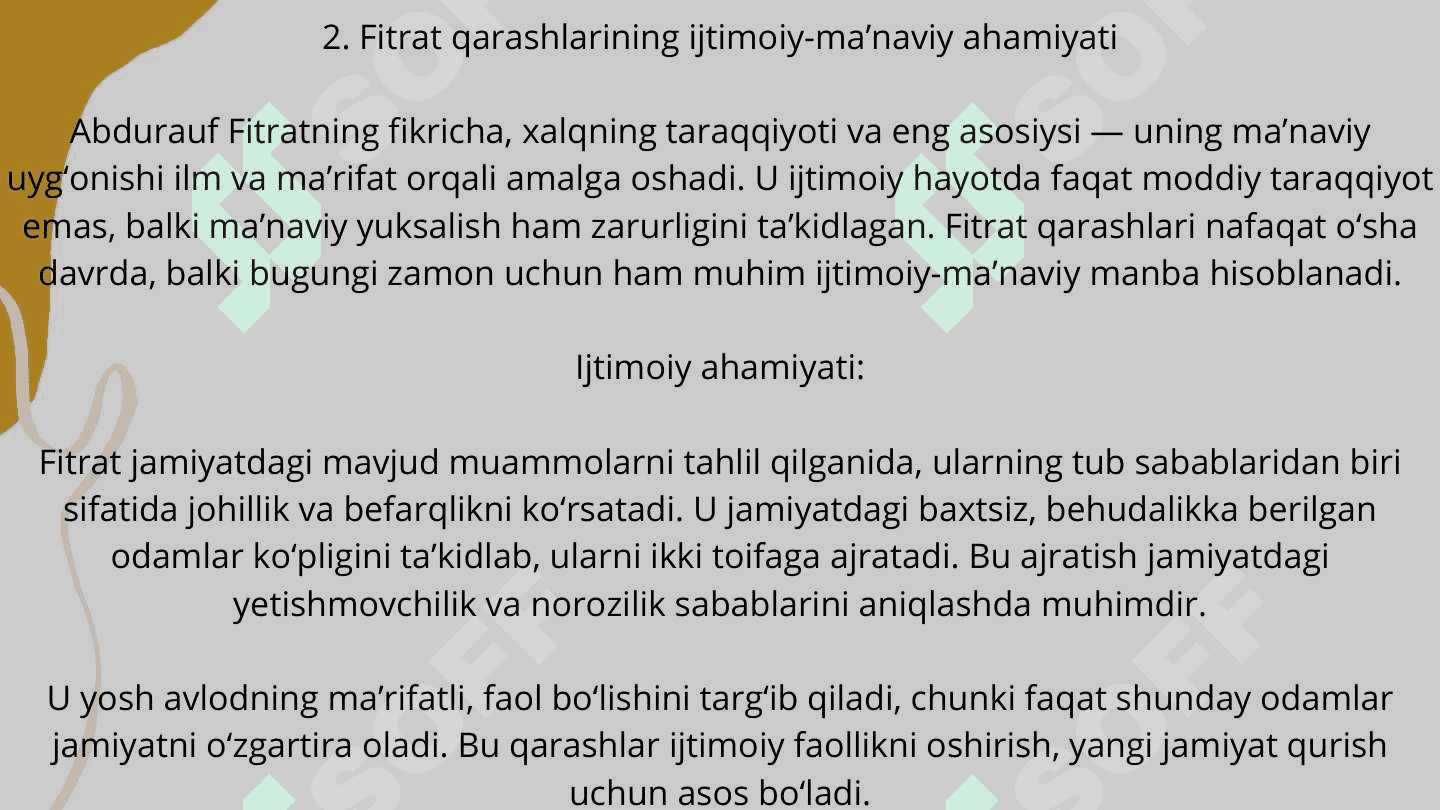 Abdurauf Fitratning Rahbari najot risolasidagi baxtsiz odamlarning ikki toifasidagi oid qarashlari. 6