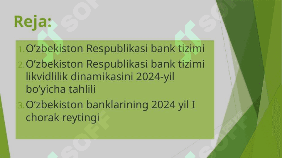 “O’zbekiston Respublikasi bank tizimi likvidlilik dinamikasini 2024-yil bo’yicha tahlili” pptx 2