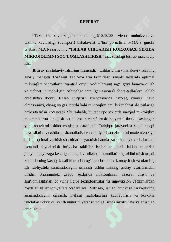 ISHLAB CHIQARISH KORXONASI SEXIDA MIKROIQLIMNI SOG‘LOMLASHTIRISH 5