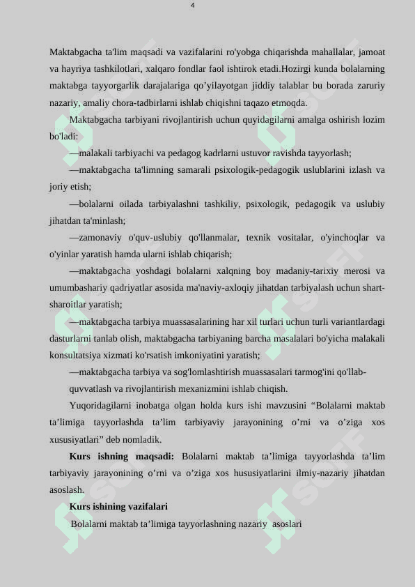 BOLALARNI  MAKTAB  TA’LIMIGA TAYYORLASHDA TA’LIM TARBIYAVIY JARAYONNING 4