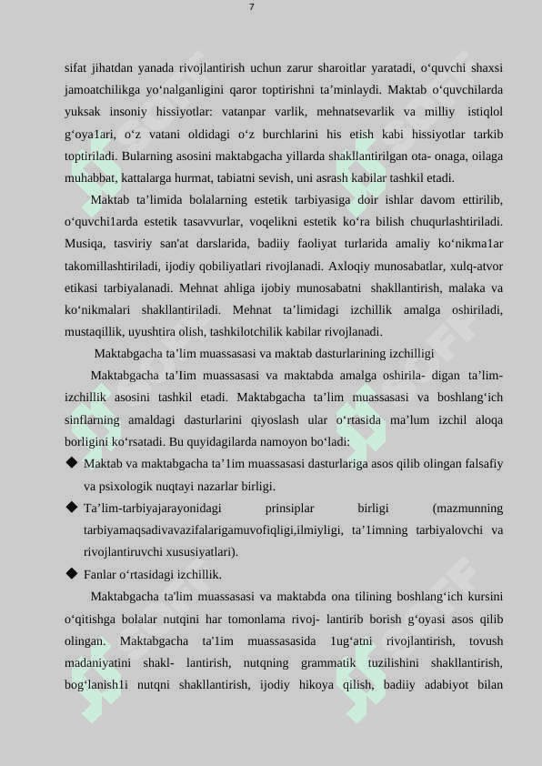 BOLALARNI  MAKTAB  TA’LIMIGA TAYYORLASHDA TA’LIM TARBIYAVIY JARAYONNING 7