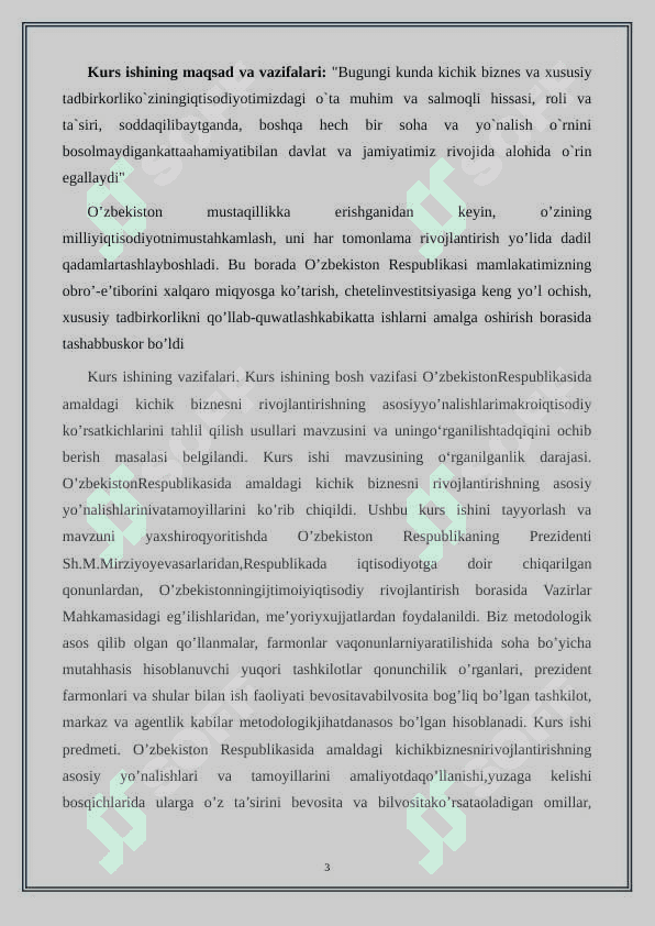 O’zbekiston Respublikasi kichik biznesni rivojlantirishning asosiy yo’nalishlari 3