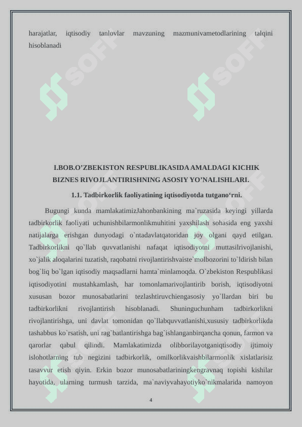 O’zbekiston Respublikasi kichik biznesni rivojlantirishning asosiy yo’nalishlari 4