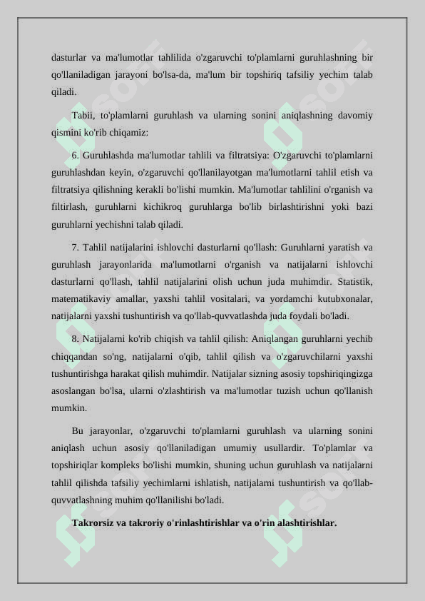 To'plamalarda guruhlash va sonini aniqlash 2