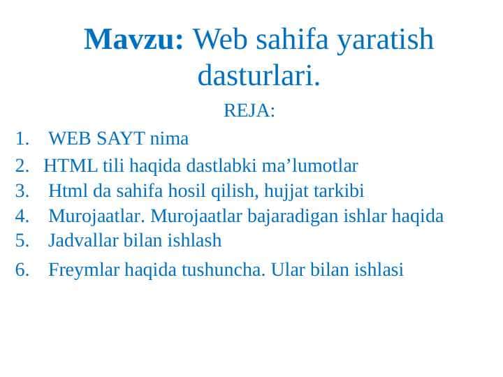 Web sahifa yaratish qo'llanmasi