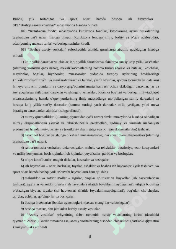 Byudjet tashkilotlarida asosiy vositalar va nomoddiy aktivlar hisobi 8