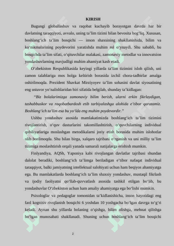O’zbekistonda va rivojlangan horijiy davlatlarda boshlangich ta’lim tizimi va uni qiyosiy organish mazmuni 2